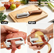 3-in-1 Wood Handle Peeler | Ultra-Sharp Blade + Scallion Shredder + Bottle Opener