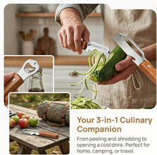 3-in-1 Wood Handle Peeler | Ultra-Sharp Blade + Scallion Shredder + Bottle Opener